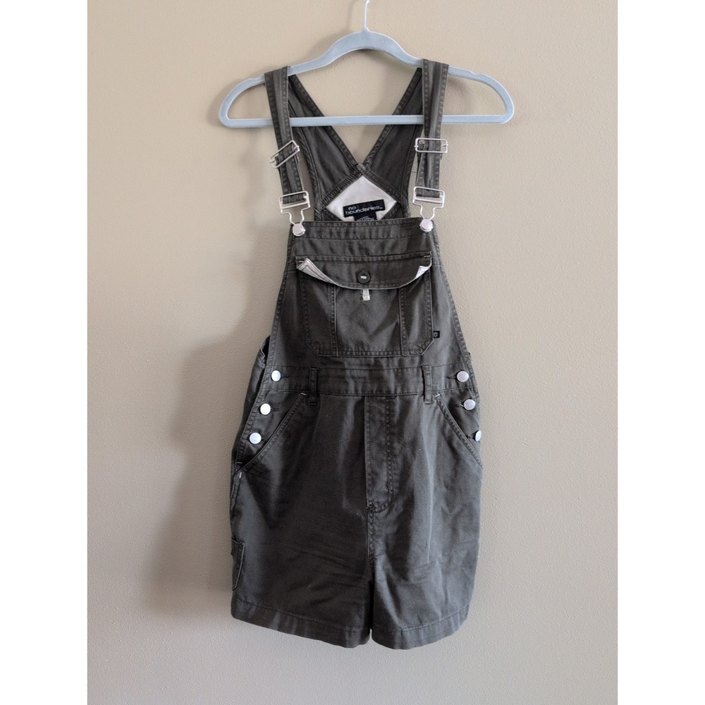 No Boundaries Juniors Small Cotton Twill Bib Shorts Green  Lightweight EUC